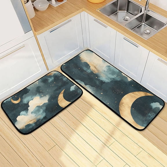 The Moon and The Clouds Kitchen Mat Set of 2 Cushioned Non Slip Rugs for Bedroom Floor Runner Mats