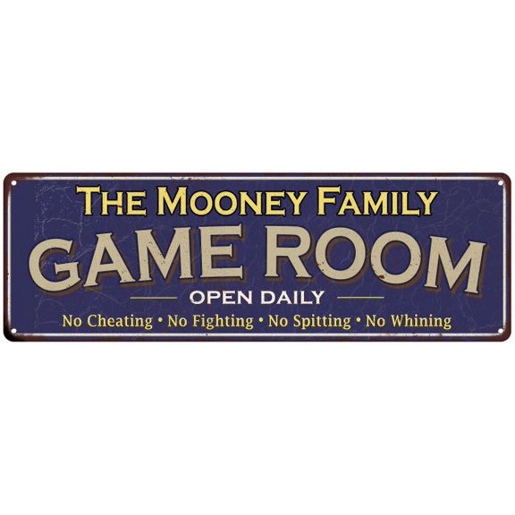 The Mooney Family Blue Game Room Metal 8x24 Sign 108240037611