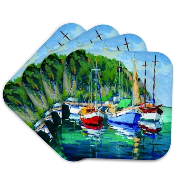 3drose, the Mooring Gulet Sailboat Acrylic Art, Set of 4 Coasters - Soft