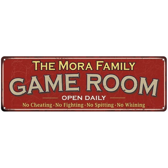 The Mora Family Gift Red Game Room Metal 6x18 Sign 206180038119