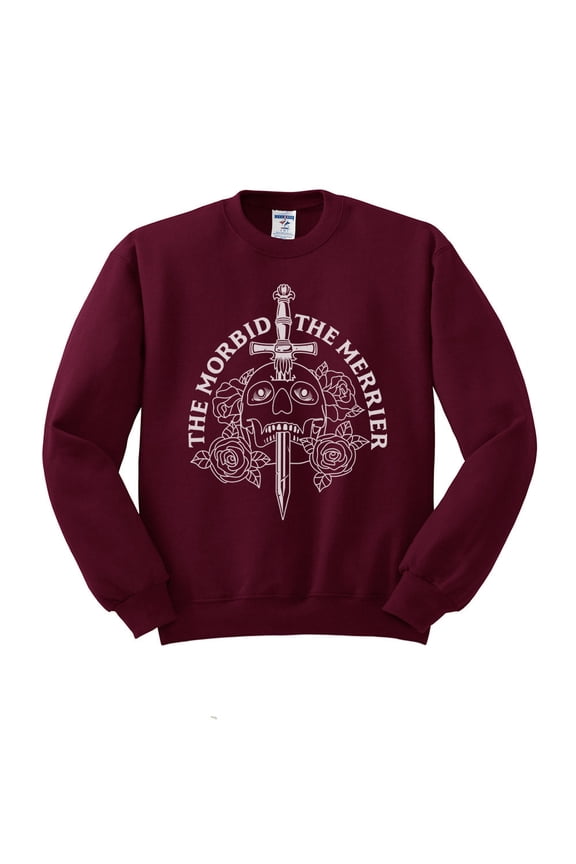 The Morbid the Merrier Sweatshirt Unisex Large Maroon