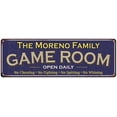 thumbnail image 1 of The Moreno Family Blue Game Room Metal 8x24 Sign 108240037411, 1 of 1