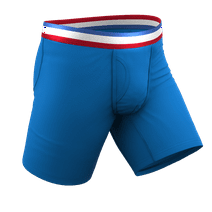 The Morning Glory - Shinesty Blue with USA Waistband Long Leg Ball Hammock Pouch Underwear With Fly  Small