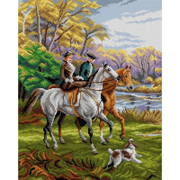 Wizardi Needlepoint Canvas for halfstitch Without Yarn The Morning Ride 3041M Orchidea