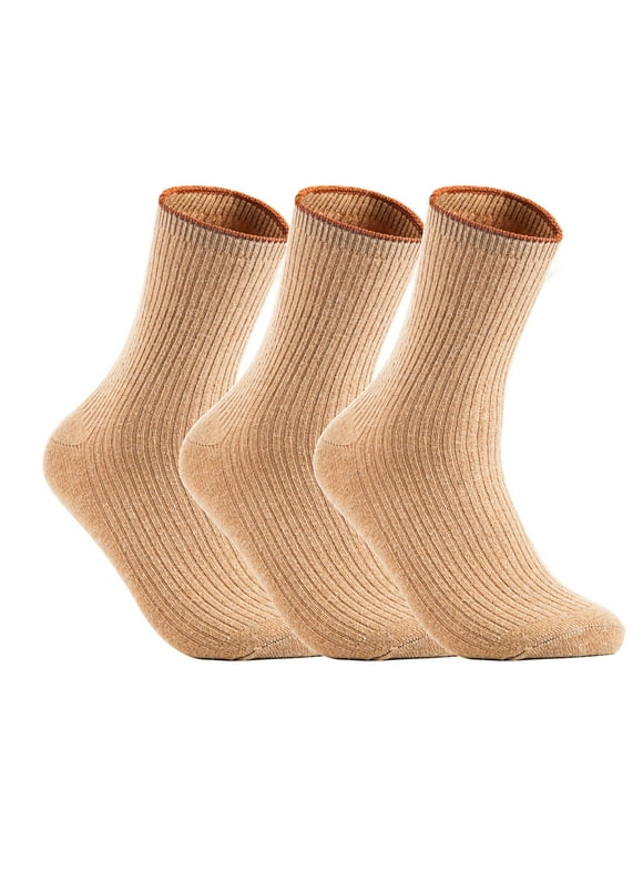 Lovely Annie Women's 3 Pairs Wool Blend Crew Socks HR1612 Casual Solid Size UK 3-8/EUR 36-39 (Beige)
