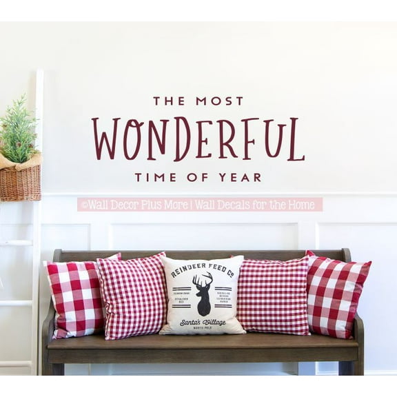 The Most Wonderful Time of Year Holiday Vinyl Wall Art Decal - Christmas Quotes Wall Decor - Winter Quote Decals for Walls - Christmas Art Sticker Inspirational Vinyl Decals - 36x14 Inch, Burgundy