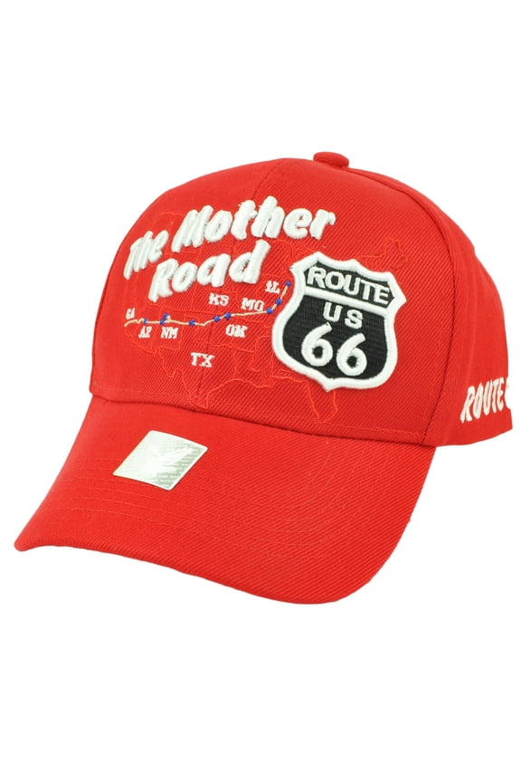 The Mother Road Route US 66 America Map Highway First Hat Cap Adjustable Red