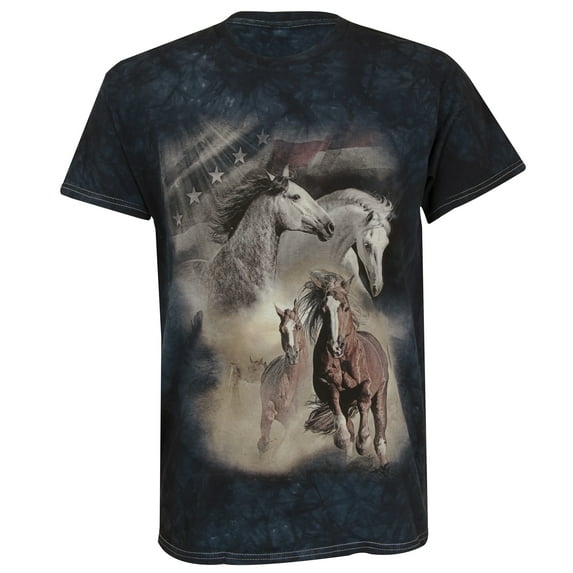 The Mountain Born Free Horses Men's Graphic Short Sleeve T-Shirt in Navy, XL