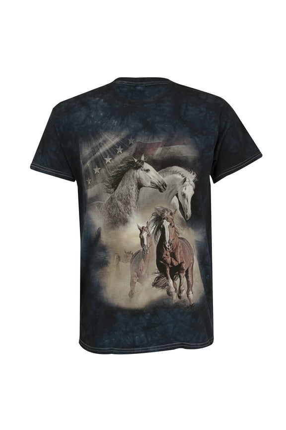 Born Free Horses Men's Graphic Short Sleeve T-Shirt in Navy, XL