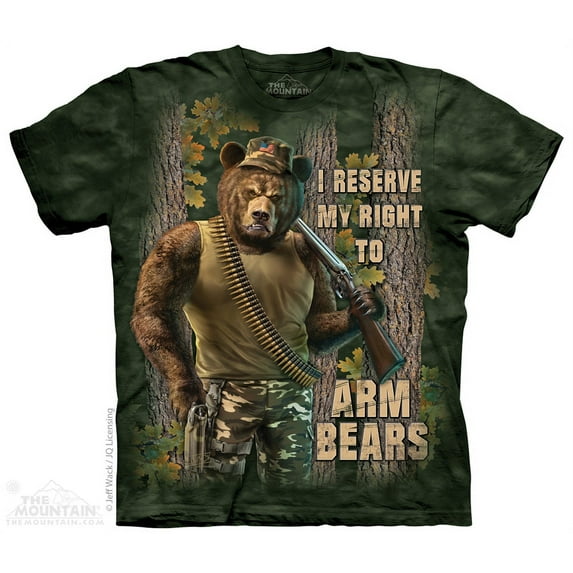 The Mountain Cotton Arm Bears Design Novelty Adult T-Shirt (Green)