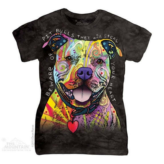 The Mountain Cotton Beware Of Pit Bulls Novelty Womens T-Shirt (Black, XXL)