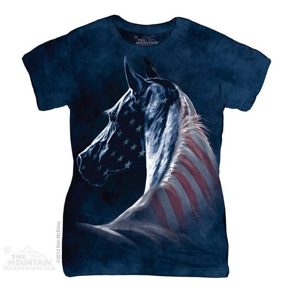The Mountain Cotton Patriotic Horse Head Design Novelty Womens T-Shirt (Blue, S)