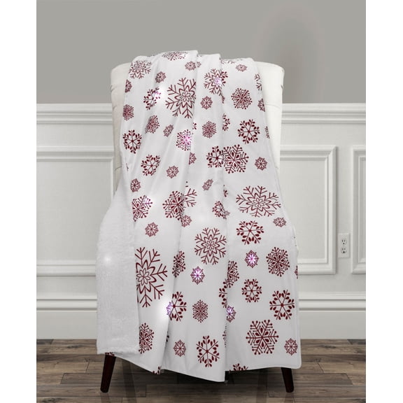 The Mountain Home Collection LED Snowflake Rush Throw, White/Red 50" x 60"