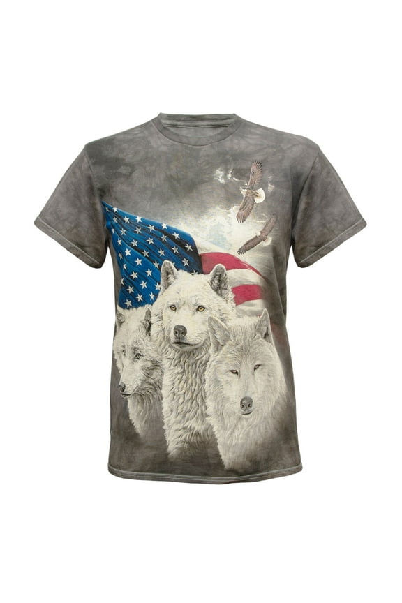 Men's Americana Wolves Graphic T-Shirt in Grey Tie-Dye, 2XL