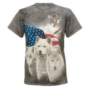 The Mountain Mens Americana Wolves Graphic T-Shirt in Grey Tie-Dye, Large