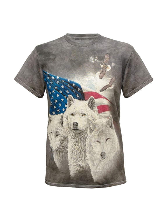 Men's Americana Wolves Graphic T-Shirt in Grey Tie-Dye, Large