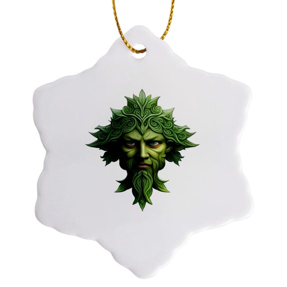 3drose, the Mountain Mens Celtic Wiccan Pagan Green Man, 3 inch Snowflake Porcelain Ornament