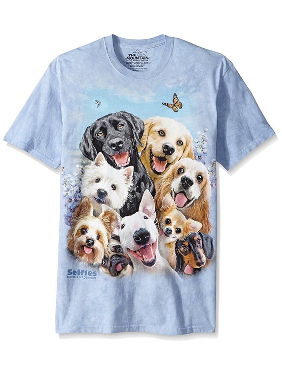 mens Dog Selfie T Shirt, Blue, Large US