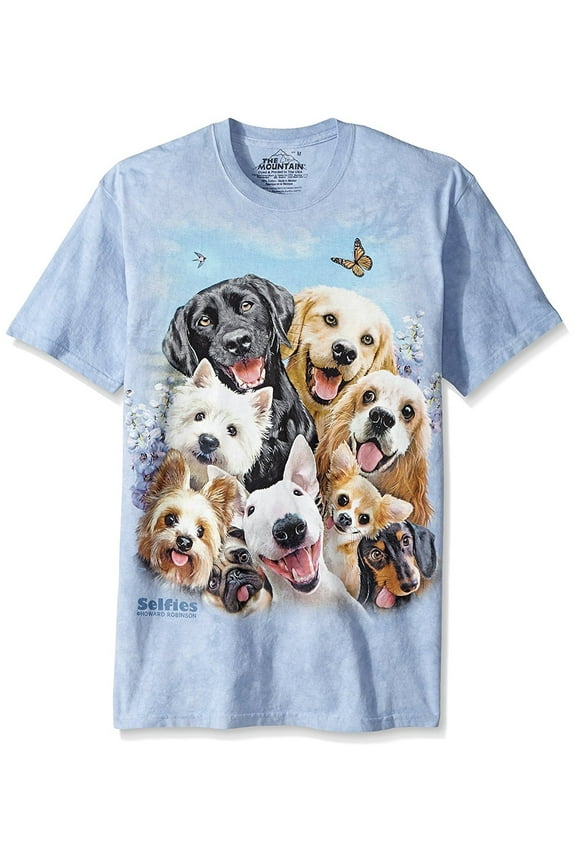 mens Dog Selfie T Shirt, Blue, X-Large US
