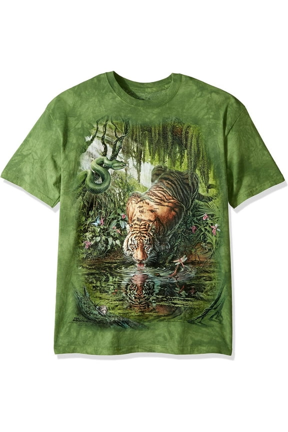 mens Enchanted Tiger T Shirt, Green, Large US