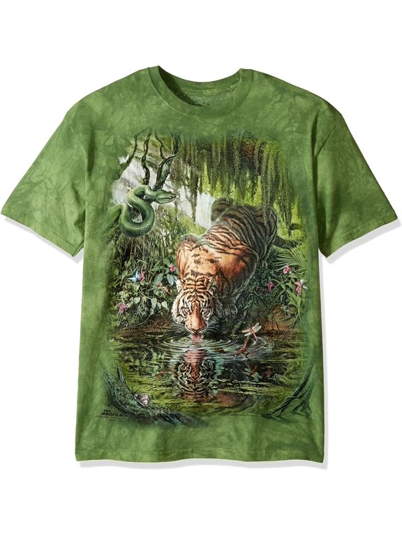mens Enchanted Tiger T Shirt, Green, Large US