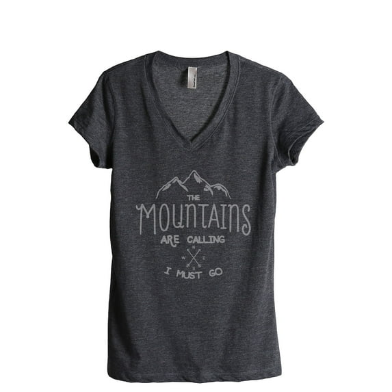 The Mountains Are Calling I Must Go Women's Fashion Relaxed V-Neck T-Shirt Tee Charcoal Grey Large