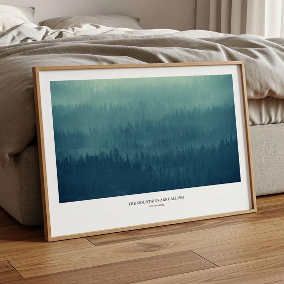 The Mountains Are Calling John Muir Quote Print Misty Mountain Forest Nature Quote Photography Landscape Wall Art