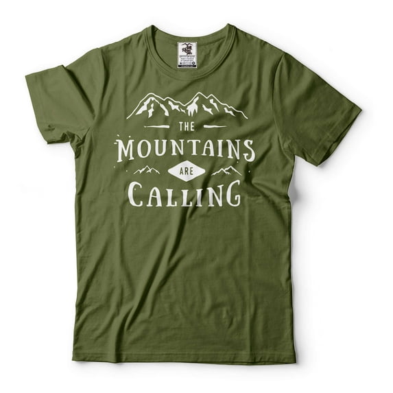 The Mountains Are Calling Shirt Hiking Shirt Adventure Shirts Wanderer Tshirt Nature Shirt Gift (X-Large Military Green)