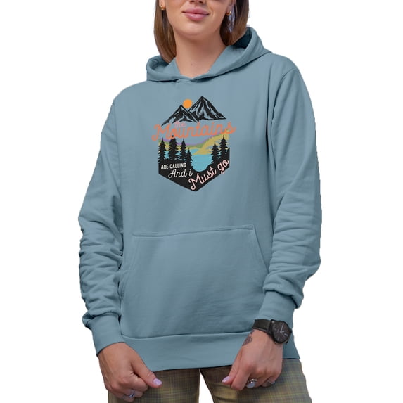The Mountains Are Calling and I Must Go Art Merch Gift, Light Blue Hooded Sweatshirt or Hoodie, 3XL