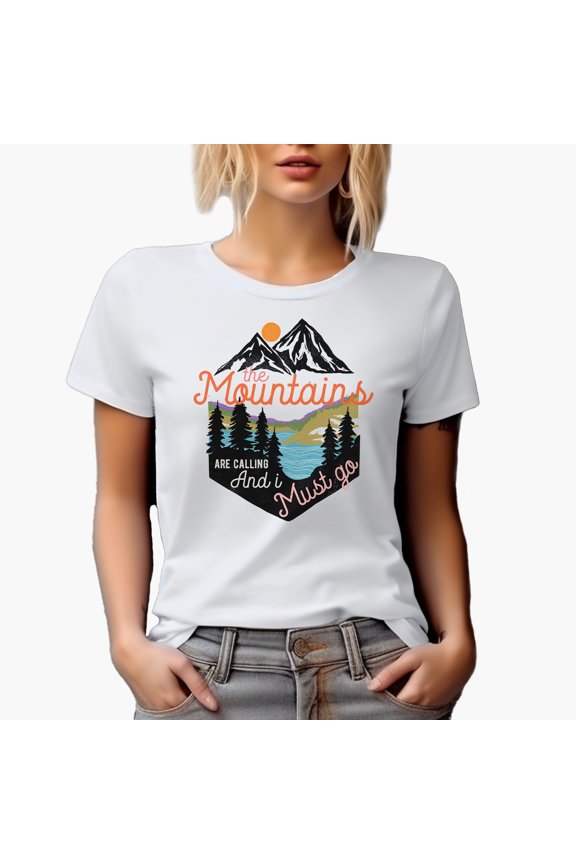 The Mountains Are Calling and I Must Go Art Merch Gift, White T-Shirt, Small