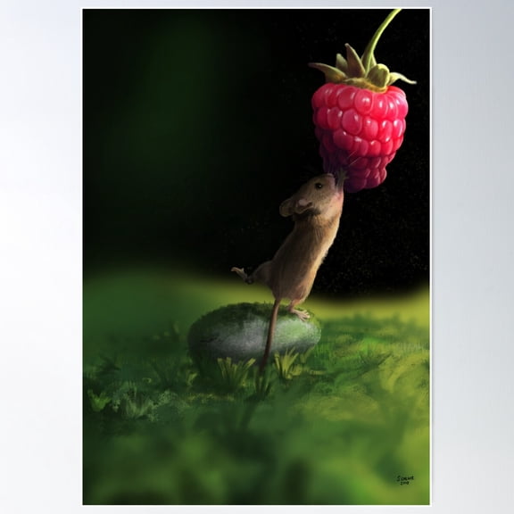 The Mouse And The Raspberry Poster Wall Art, Modern Wall Decor For Living Room Bedroom, 24x36 UNFRAMED