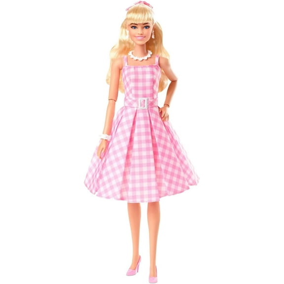 The Movie Doll, Margot Robbie as B, Collectible Doll Wearing Pink and White Gingham Dress with Daisy Chain Necklace
