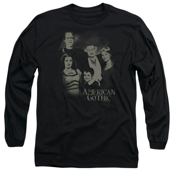 The Munsters American Gothic Long Sleeve Adult 18/1 T-Shirt Black