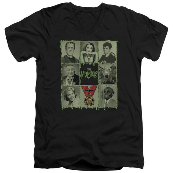 The Munsters Blocks Adult V-Neck T-Shirt 30/1 T-Shirt Black