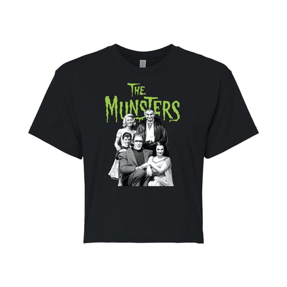 The Munsters - Munsters Bw Family Portrait- Junior's Cropped Tee