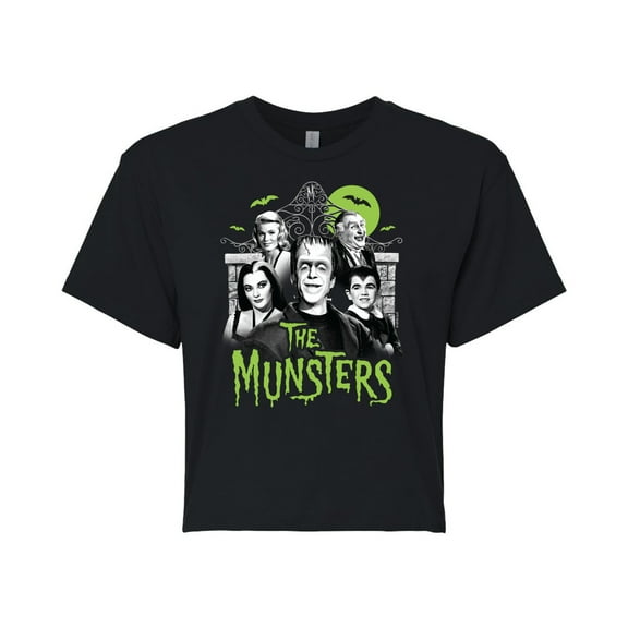 The Munsters - Munsters Family Bw Collage- Junior's Cropped Tee