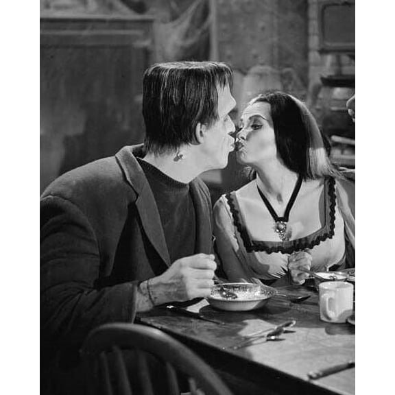 The Munsters classic of Herman & Lily kissing at breakfast table 5x7 photo