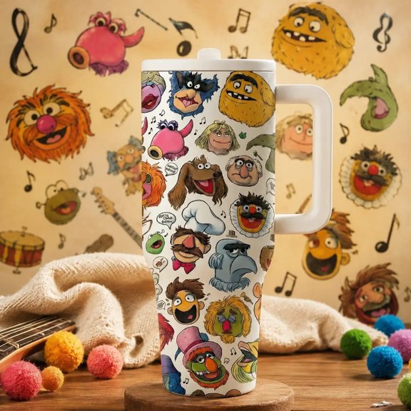 The Muppet Show 40oz Tumbler, Cartoon Fan Travel Mug with Handle & Straw, Office Travel Collectible Gift