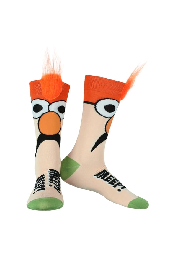 The Muppets Beaker Meep Meep Fuzzy Hair Adult Crew Socks