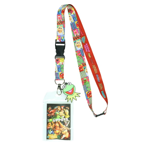 The Muppets Cast Character Design Lanyard with Clear ID Badge Holder and 2" Rubber Kermit The Frog Charm