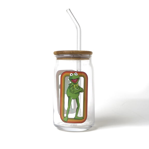 The Muppets Kermit the Frog 16-Ounce Glass Tumbler With Bamboo Lid and Straw