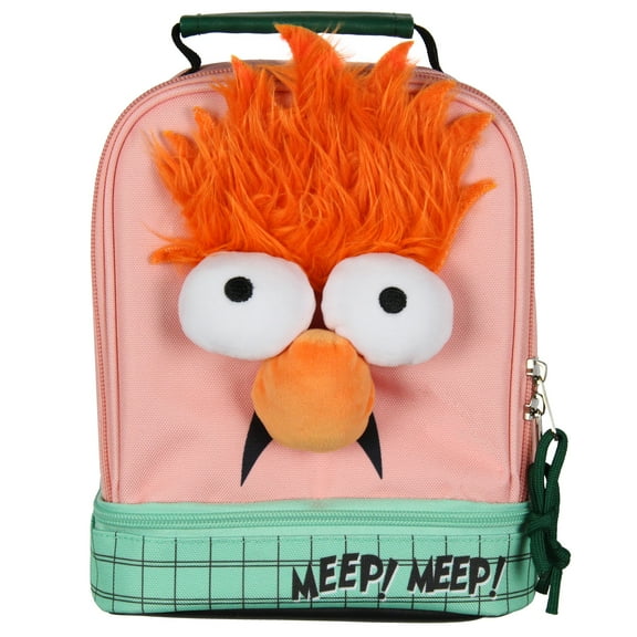 The Muppets Lunch Box Beaker Crazy Hair 3D Plush Eyes and Nose Insulated Dual Compartment Lunch Bag Lunch Tote Hot and Cold Food 10"