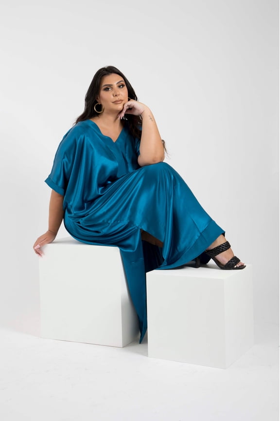 The Muse Italian Silk Charmeuse Caftan - Majestic Blue
