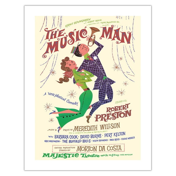 The Music Man - Starring Robert Preston - Majestic Theater Broadway - Vintage Theater Poster by David Klein c.1957 - Bamboo Fine Art 290gsm Paper (Unframed) 17x22in