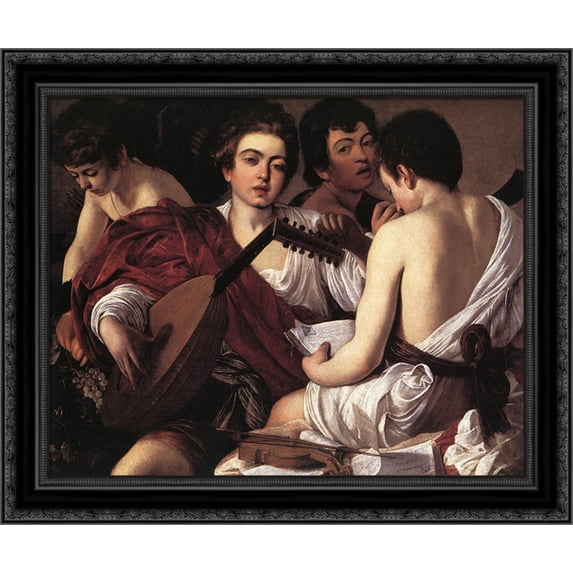The Musicians 24x20 Black Ornate Wood Framed Canvas Art by Caravaggio
