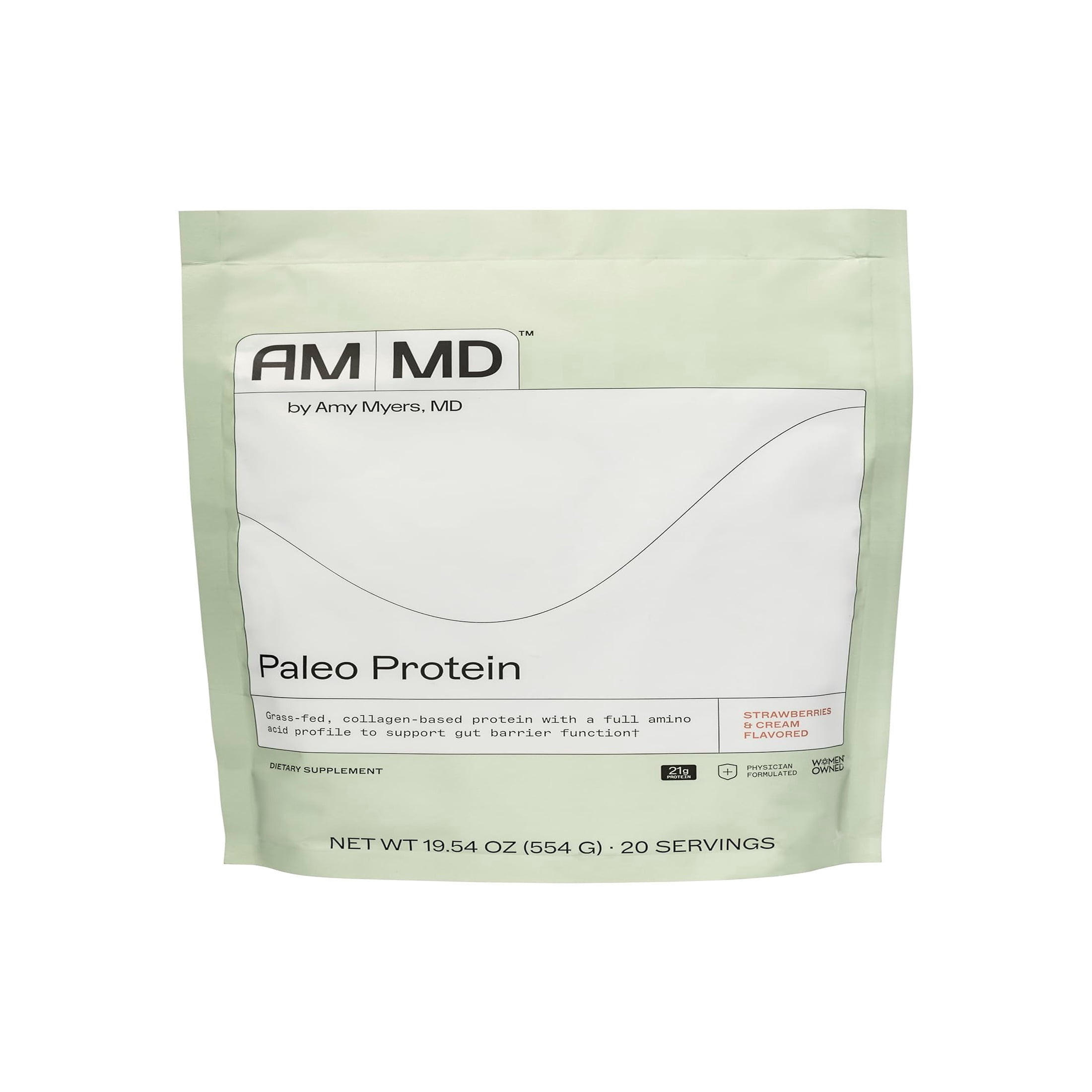 Amy Myers MD Paleo Protein Powder - Strawberries & Cream, 20 Servings - Collagen-Based Gut Function Support - Gluten-Free & Non-Dairy Protein Supplement