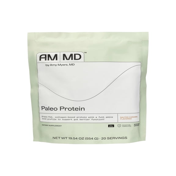 Amy Myers MD Paleo Protein Powder - With Collagen Peptides for Gut Health - Supports Hair, Skin & Nails - Non-GMO, Gluten-Free, Non-Dairy & More - Salted Caramel - 19.54 oz (20 Servings)