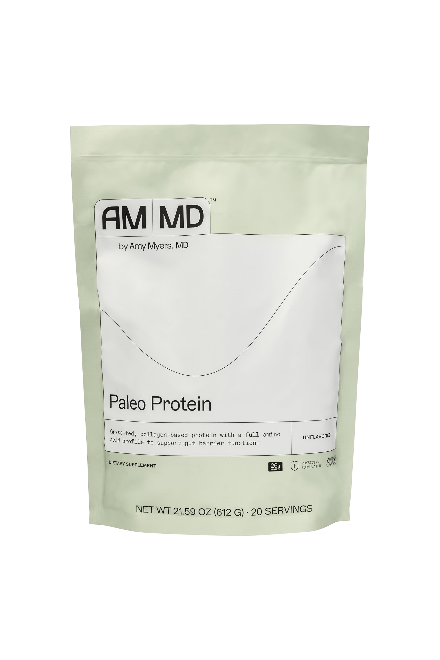 Amy Myers MD The Myers Way Paleo Protein Unflavored - Supports Gut Barrier Function & Daily Protein Needs - Collagen-Based, Grass-Fed - 21.59 oz (20 Servings)