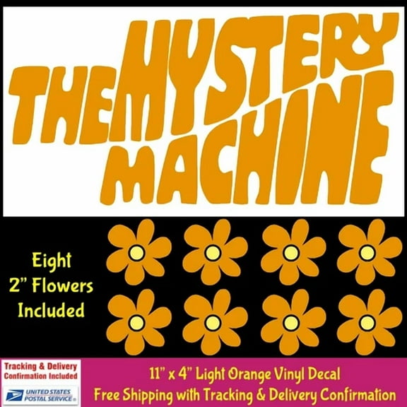 The Mystery Machine 11 Logo & Hippie Flowers Orange Vinyl Decal Car Van Window