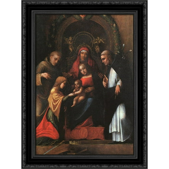 The Mystic Marriage of St. Catherine 19x24 Black Ornate Wood Framed Canvas Art by Correggio